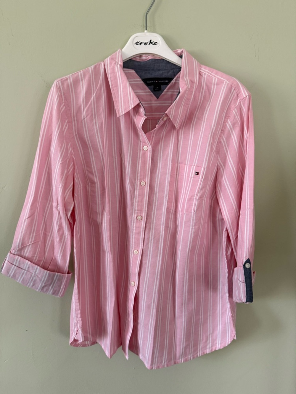 Tommy Hilfiger Pink and White Striped Shirt